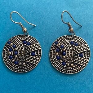SILVER TONE BLUE AZUL-EMBELLISHED ROUND DROP EARRINGS